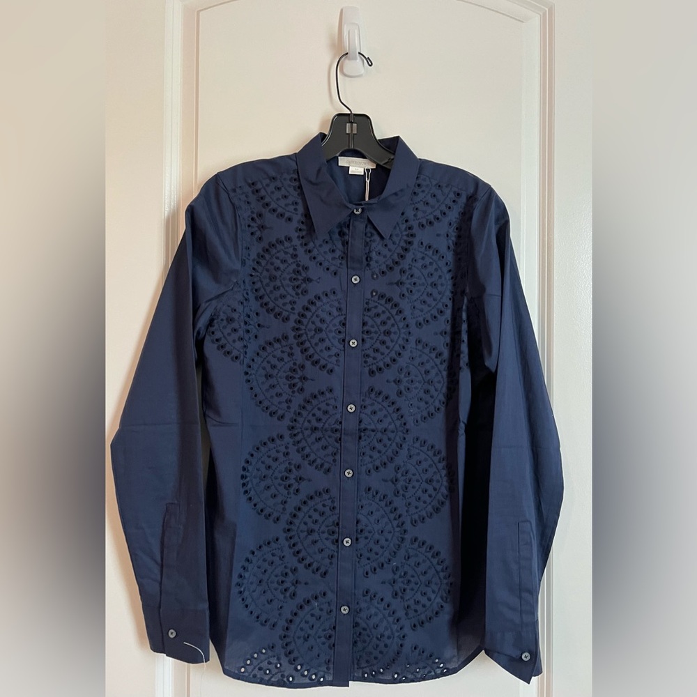 Outerknown Blue Casual Button Down Shirt with Embroidered Pattern